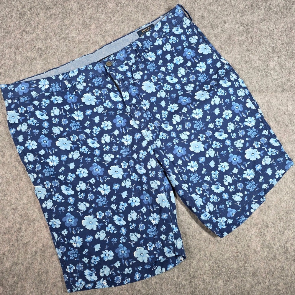 Polo Ralph Lauren Shorts Madras Blue Floral Classic Fit Cotton Summer Chino 40